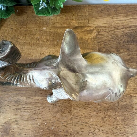 Vintage Solid Brass Elephant Figurine Made in Taiwan –‎ Trunk Up Lucky Elephant - Picture 4 of 7